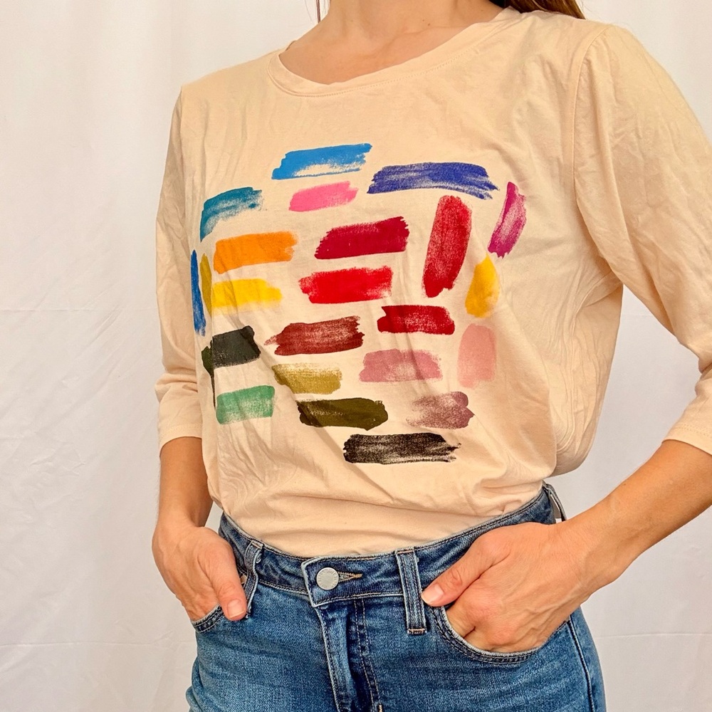 Colorful Brushstroke Women's 3/4 Sleeve Sleeve Top